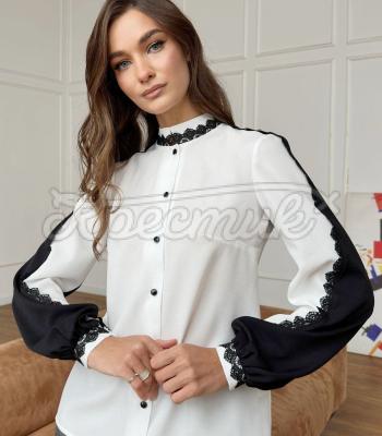 Молочна класична блуза офісна на гудзиках "Ната" по-українськи
