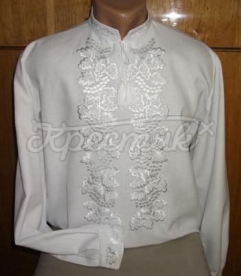 Мужская вышиванка белым шелком купить Киев