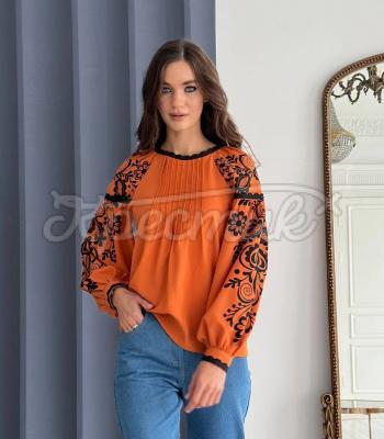 Яркая оранжевая женская блуза праздничная "Руна" из Украины
