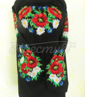 Женская вышиванка на черном шифоне "Полевые цветы" купить 