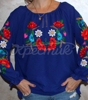 Женская украинская вышиванка "Синяя цветочная" купить Одесса