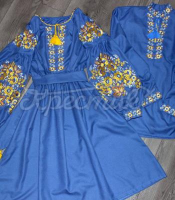 Патриотические парные вышиванки "Синее золото" купить платье