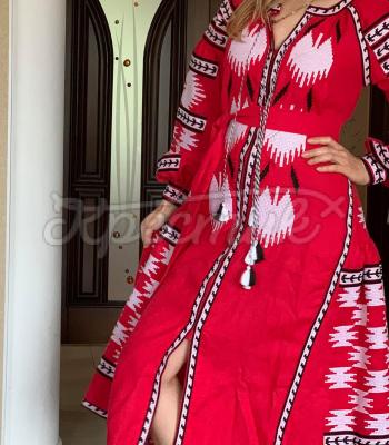 Красное украинское платье "Карамболь" купить платье бохо