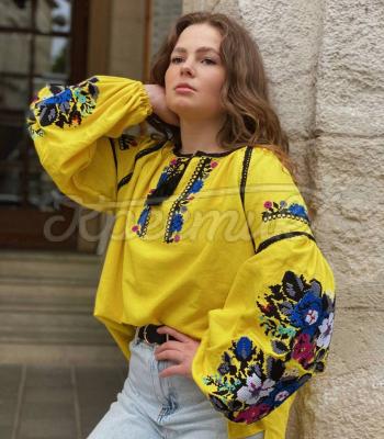 Желтая вышитая блузка "Шанхай" купить блузку Одесса