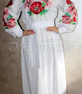 Изящное белое платье вышиванка с маками "Аромат лета" купить женское платье