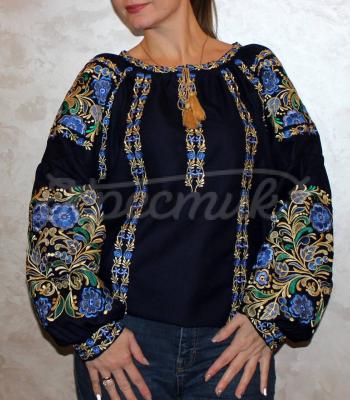 Женская вышитая блуза черная "Антонина" купить блузу Одесса