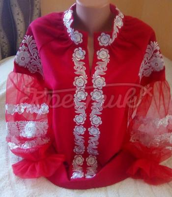 Красная женская вышиванка "Асоль" фото