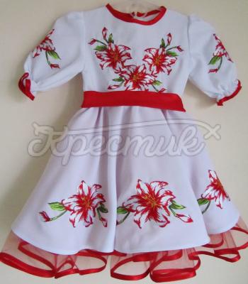 Детское платье вышиванка "Красная лилия" фото