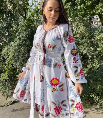 Белое вышитое платье "Цветочный сад" купить Харьков