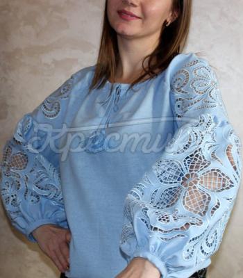 Украинская женская вышиванка "Голубое ришелье" купить