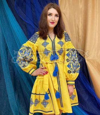 Вышитое желтое платье "Украинская весна" купить платье