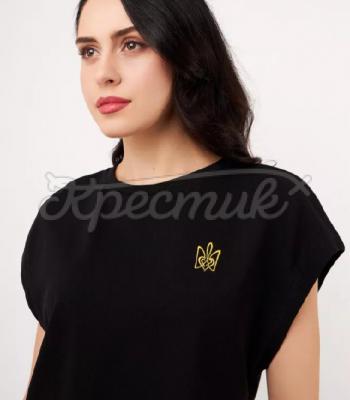 Патріотична жіноча футболка з гербом чорна "Тризуб" Ізмаїл