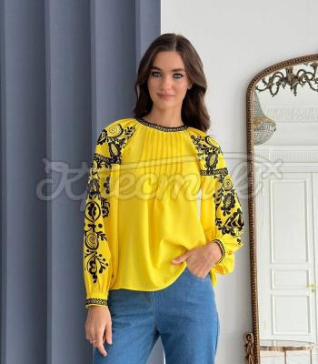  Желтая женская блуза с принтом вышивки "Золотко" украинский производитель