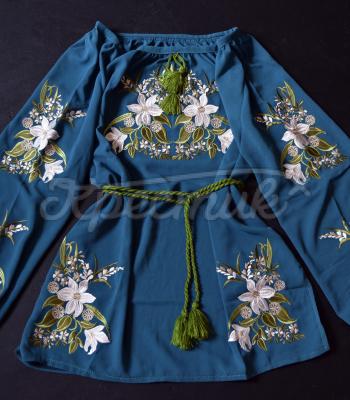 Женская вышитая блуза на шифоне "Бирюза" фото