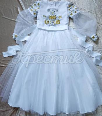 Пышное детское платье вышивкой "Снежинка" фото