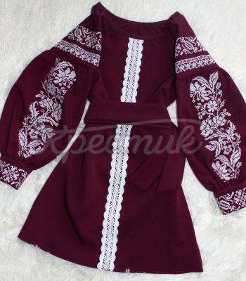 Стильна дитяча сукня кольору марсала "Марія" сукня вишиванка