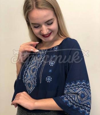 Женская украинская вышиванка "Синяя роскошь" купить Суммы