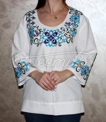 Вишита блузка з блакитним орнаментом купити Київ