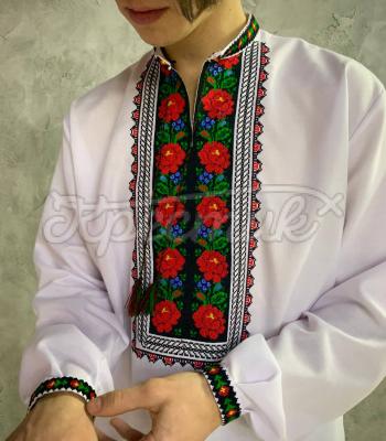 Вышитая украинская рубашка "Красный цветок" купить