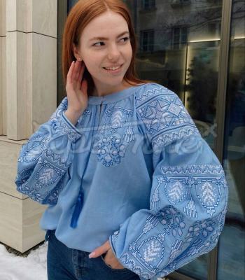 Голубая украинская вышиванка "Фиджи" купить Киев