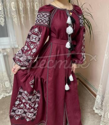 Вышитое бордовое платье "Гликерия" купить Одесса