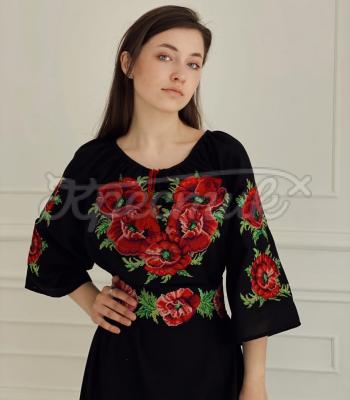 Черное платье с маками "Маина" купить платье Киев