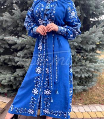 Вышитое синее платье "Веснянка" купить платье Киев