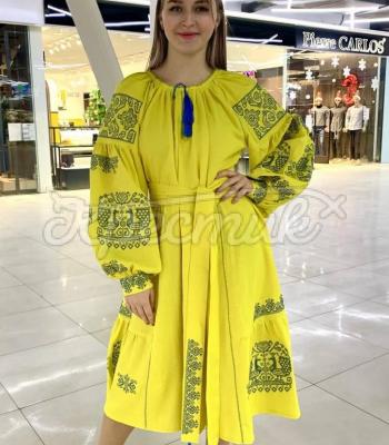 Желтое украинское платье "Энеида" купить вышитое платье