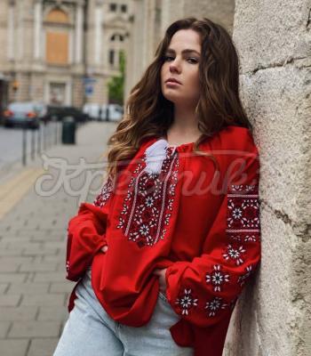 Красная женская вышиванка "Даяна" купить блузку Киев