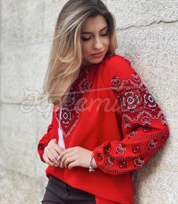 Вышитая красная блузка "Ариадная" купить блузку бохо