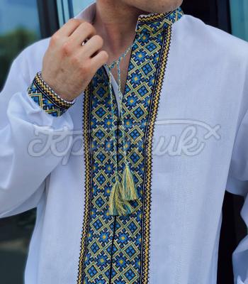 Белая мужская рубашка "Северин" купить вышитую рубашку Киев