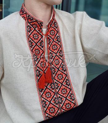 Белая мужская вышиванка "Герасим" купить вышитую рубашку Харьков
