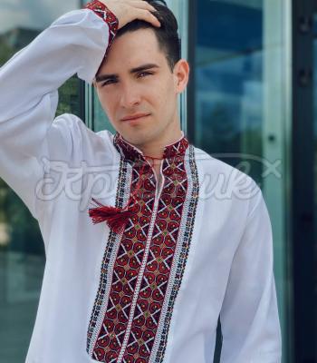Белая мужская вышиванка "Ахиллес" купить мужскую рубашку