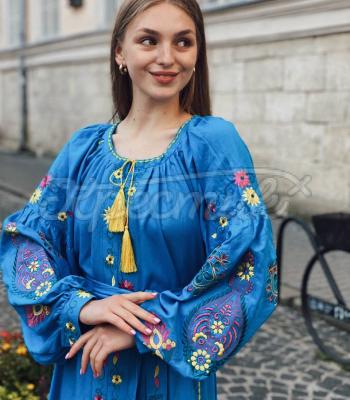 Блакитна вишита сукня бохо "Вівьєн" український виробник