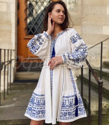 Молочна вишита сукня Міні в стилі бохо "Фабула" купити сукню Київ