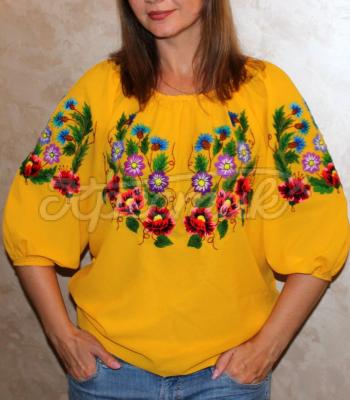 Желтая женская блузка "Цветочная мечта" купить вышиванку ручной работы