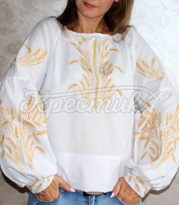 Женская вышиванка с золотыми колосьями "Ласка" купить блузку бохо