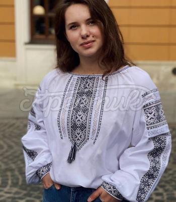Біла жіноча вишиванка з решетилівкою "Устина" купити блузку Київ