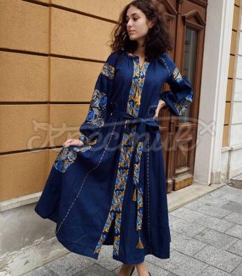 Изысканное вышитое платье цветочное "Лазурит" купить платье бохо