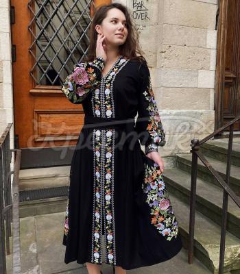 Невероятное черное платье вышиванка цветочное "Фернанда" купить платье бохо