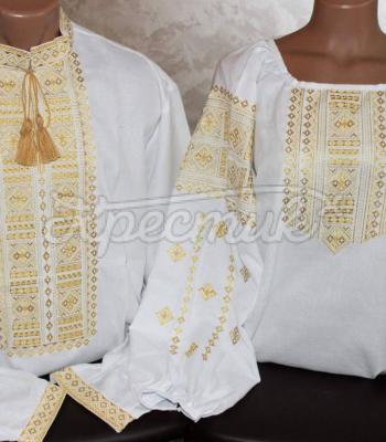 Парные вышитые сорочки с золотом "Солнечная экспрессия" купить семейные вышиванки