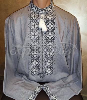 Мужская вышитая рубашка серая со звездой алатырь "Дерил" купити чоловічу сорочку