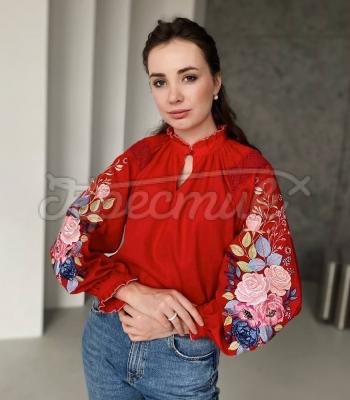 Красная женская вышитая блуза "Сияна" купить блузку Киев