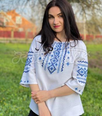 Жіноча вишиванка літня "Блакитні квіточки" Київ вишиванки