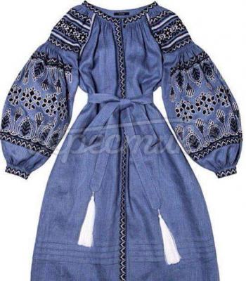  Льняна вишита сукня "Синя мімоза" фото сукня джинсова