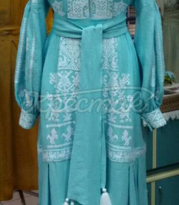 Блакитна сукня бохо на льоні "Казкове місто" фото