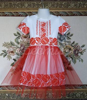 Детское платье с фатином на девочку "Красная ружа" фото