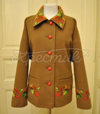 Кашемировое пальто с ручной вышивкой "Рябина" фото