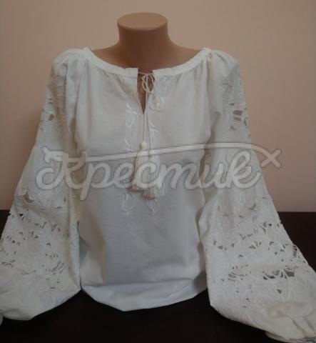 Белая вышитая блуза "Снежное ришелье" фото
