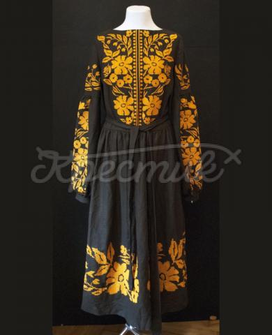 Стильне плаття бохо на льоні "Настурція" чорне